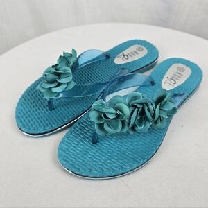 Rouge! Torquoise Floral Women's Flip Flop Sandals Sz 10